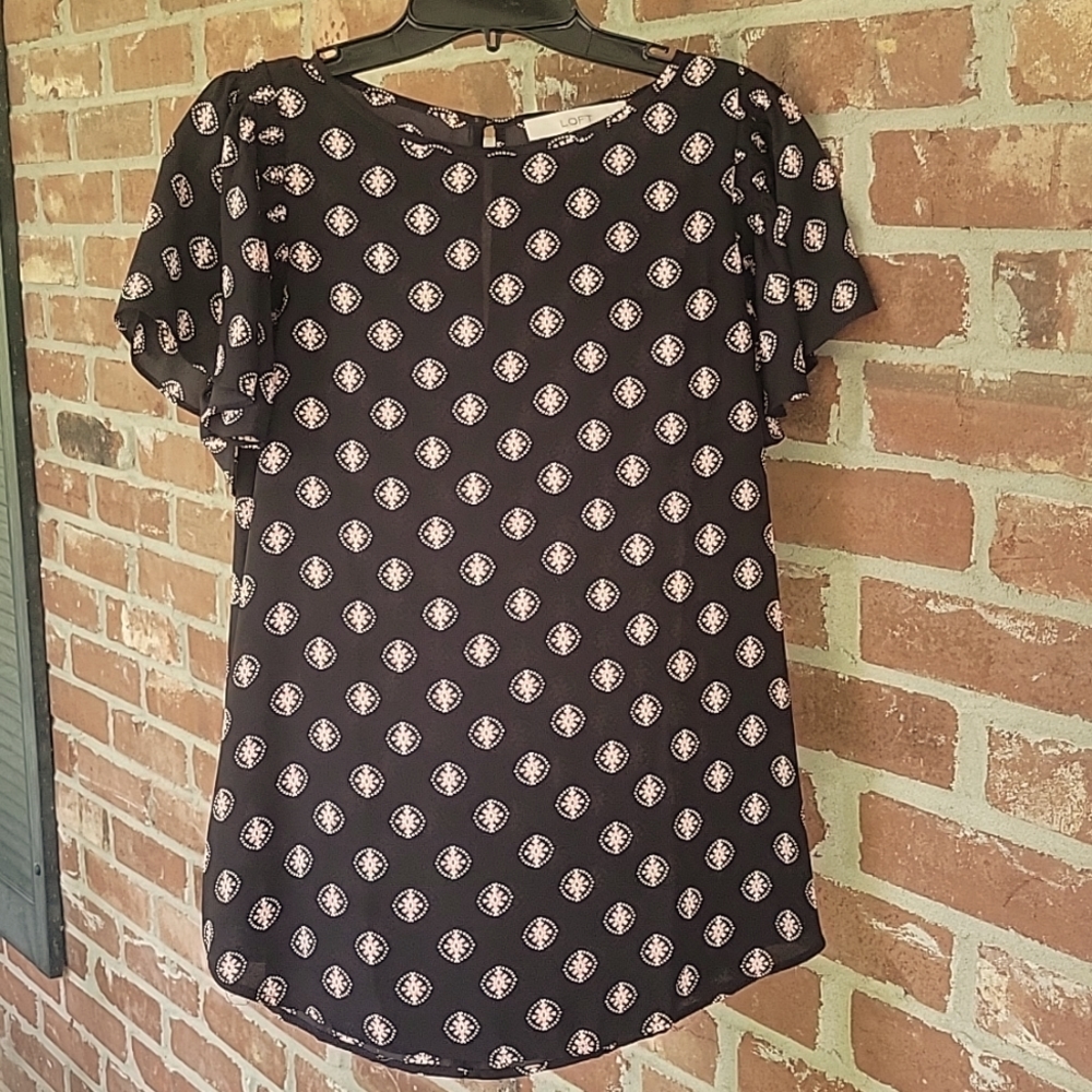 Loft Black Flutter Sleeve Top